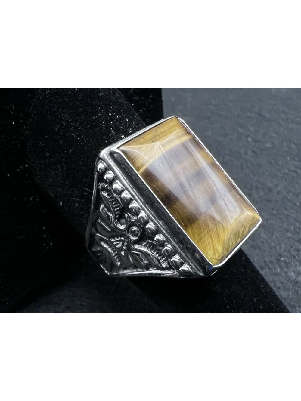 Vintage Jane Popovich Navajo Sterling Silver Tiger Eye Thunderbird Ring Men's 10